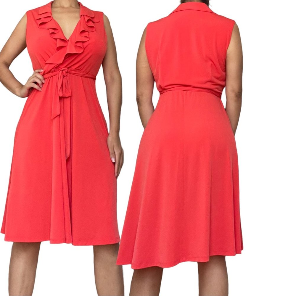 Sandra Darren Womens Dress Size 12 Orange Fit & Flare Sleeveless V-Neck